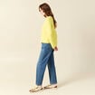 Pull manches longues col rond jaune femme