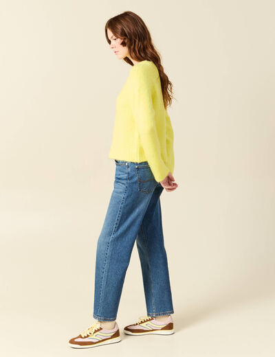 Pull manches longues col rond jaune femme