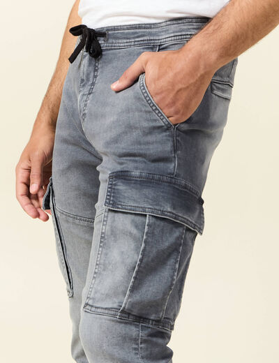 Jeans battle à coulisse denim gris homme
