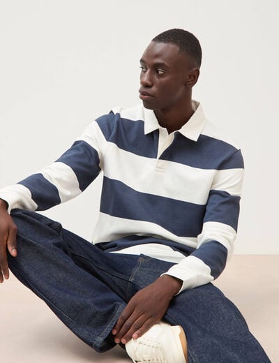 Polo manches longues broderie bleu marine homme