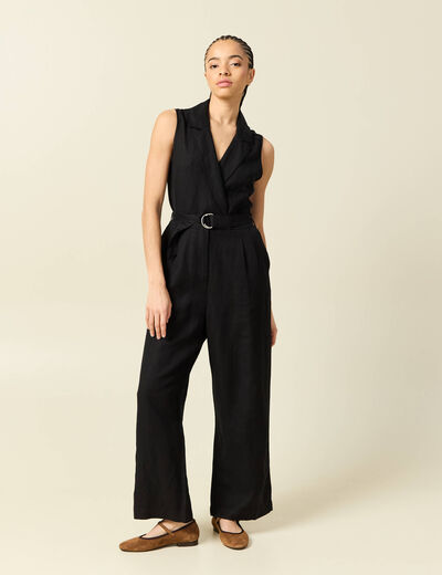 Combinaison salopette sans manches noir femme