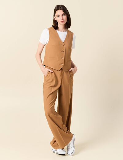 Gilet ajust&eacute; sans manches doubl&eacute; beige femme