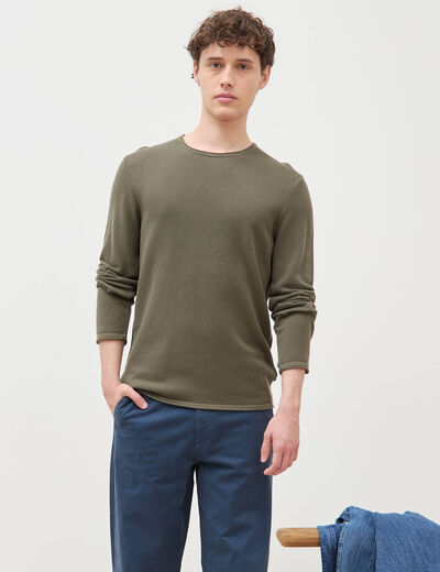 Pull col rond manches longues taupe homme