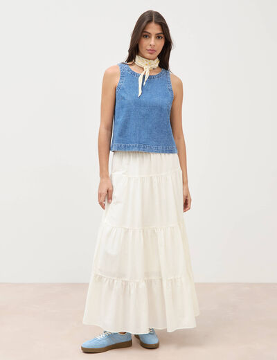 Top col rond sans manches denim used femme