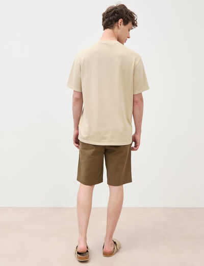 T-shirt ample col rond broderie coton beige homme