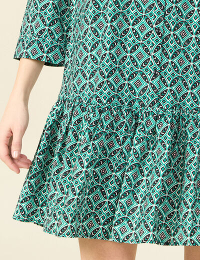 Robe courte &eacute;vas&eacute;e manches longues vert femme