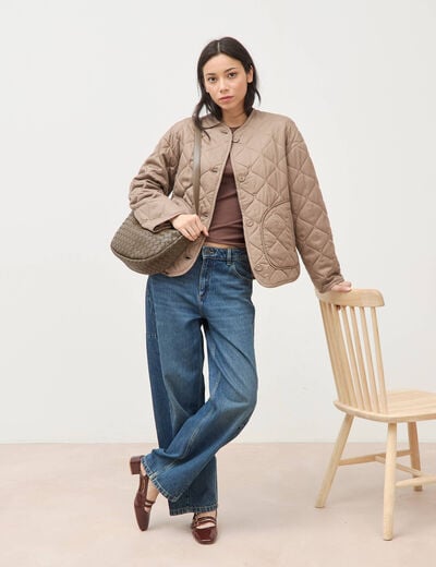 Veste oversize manches longues doubl&eacute;e taupe femme