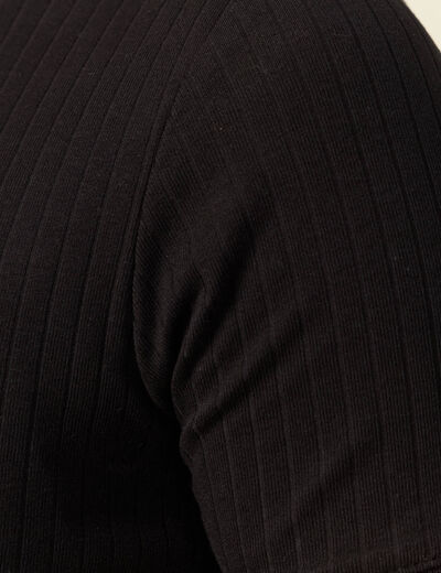 T-shirt manches courtes côtelé noir femme