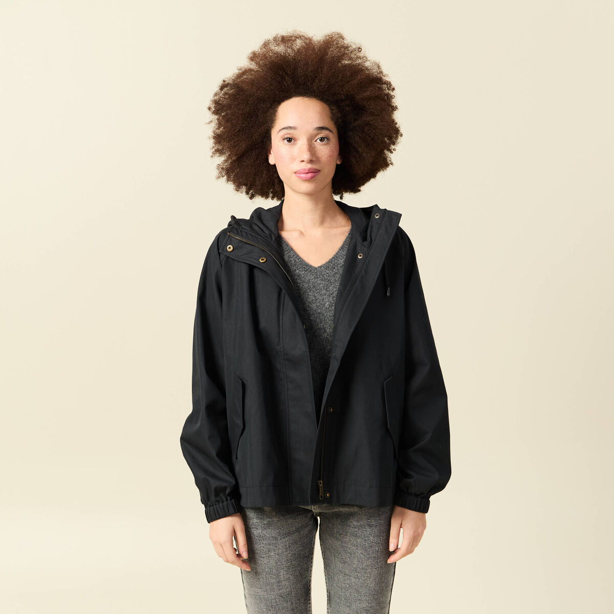 Parka oversize d&eacute;perlante &agrave; capuche noir femme