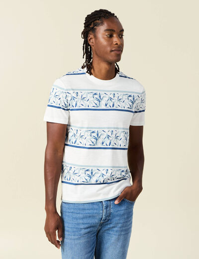 T-shirt ray&eacute; col rond manches courtes bleu homme