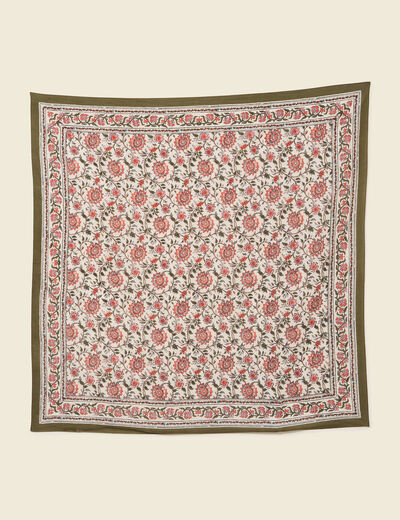 Foulard en coton vert olive femme