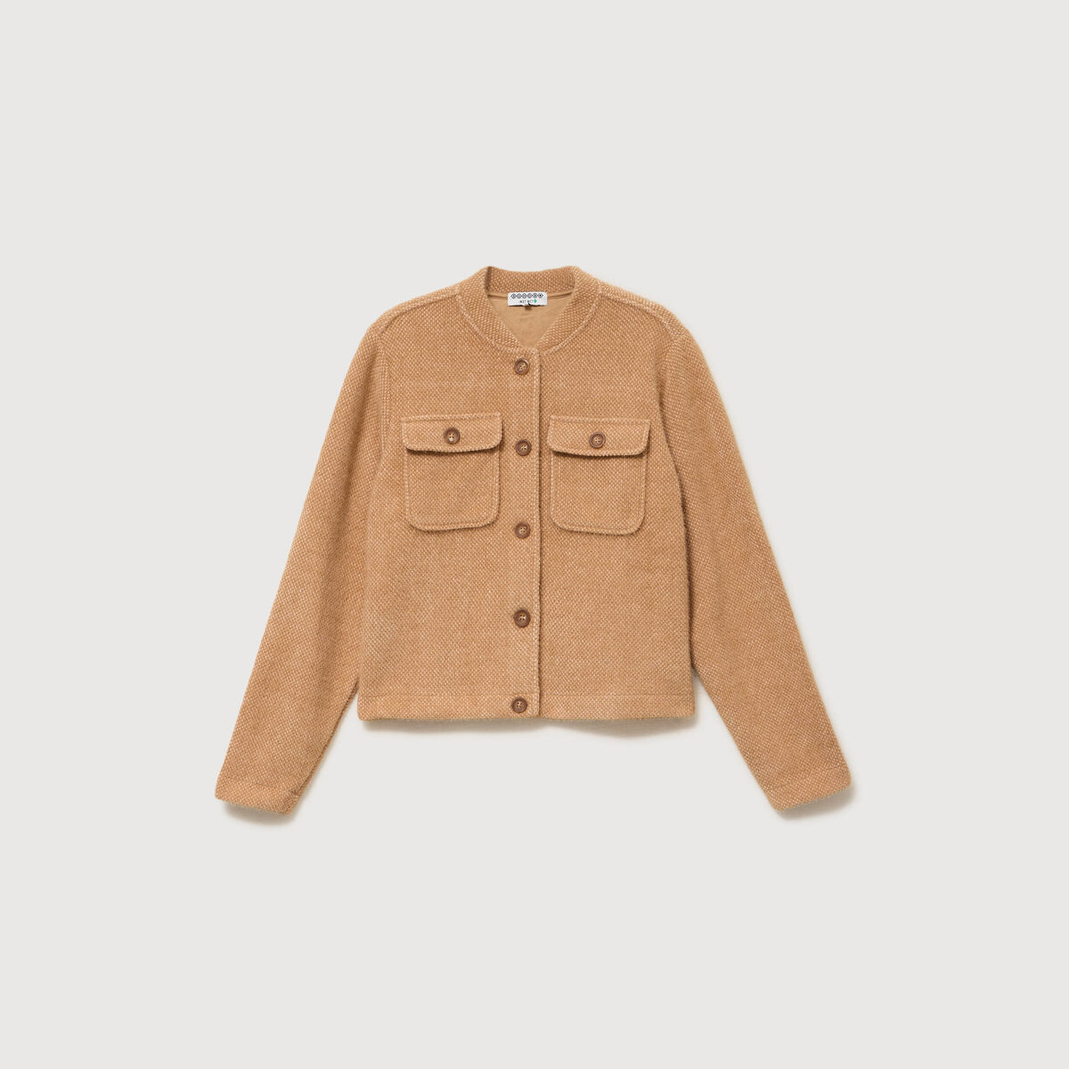 Gilet droit manches longues col mao camel femme