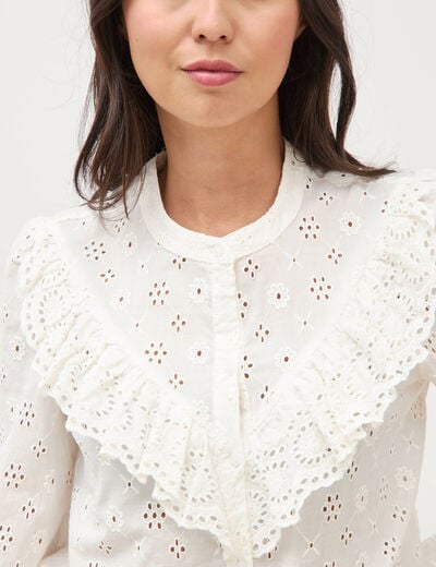 Chemise en coton avec dentelle ecru femme