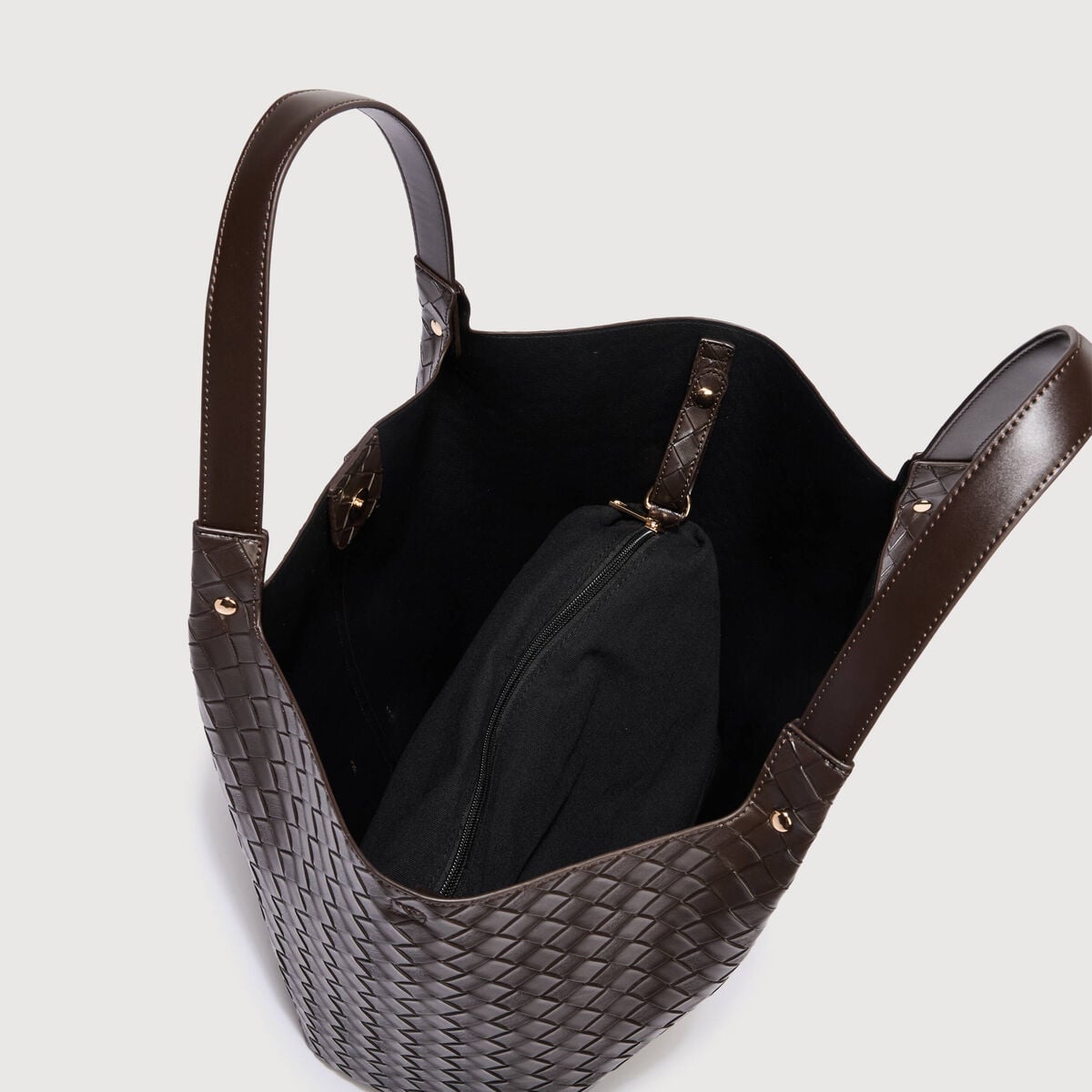 Ensemble cabas tress&eacute; 2 en 1 marron fonc&eacute; femme