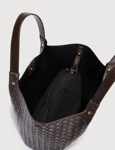 Ensemble cabas tress&eacute; 2 en 1 marron fonc&eacute; femme