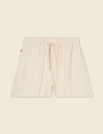 Short droit taille élastiquée creme femme