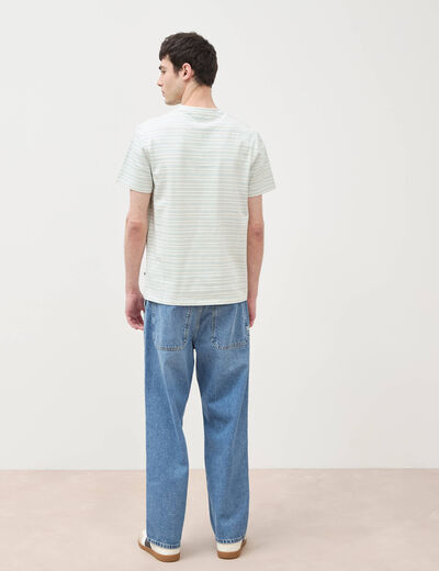 T-shirt ray&eacute; col rond manches courtes bleu gris homme