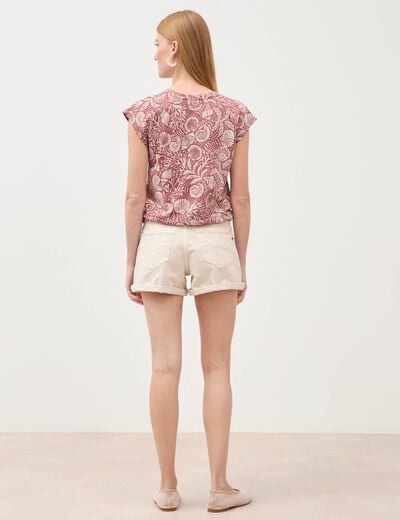 T-shirt sans manches col rond marron cognac femme