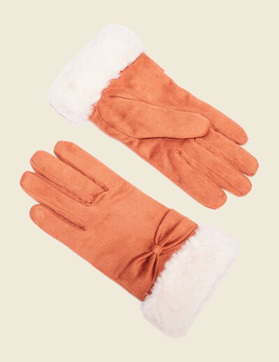 Gants avec noeuds marron cognac femme