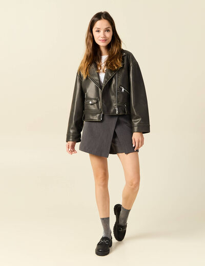Jupe-short taille haute gris femme