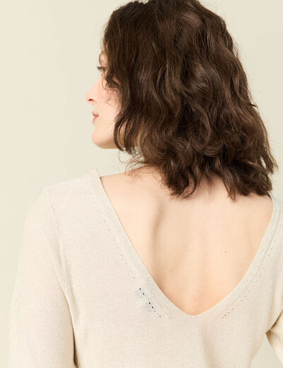 Pull manches courtes ecru femme
