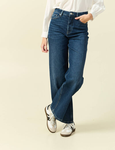 Jeans large taille haute denim brut femme