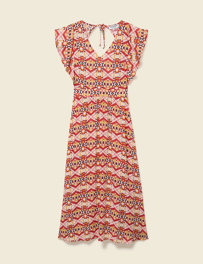 Robe longue &eacute;vas&eacute;e col v manches courtes bordeaux femme