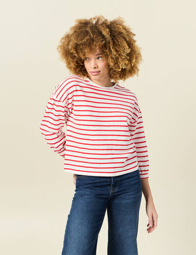T-shirt manches 3/4 rouge femme