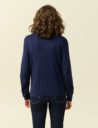 Pull ajour&eacute; manches longues en coton bleu marine femme