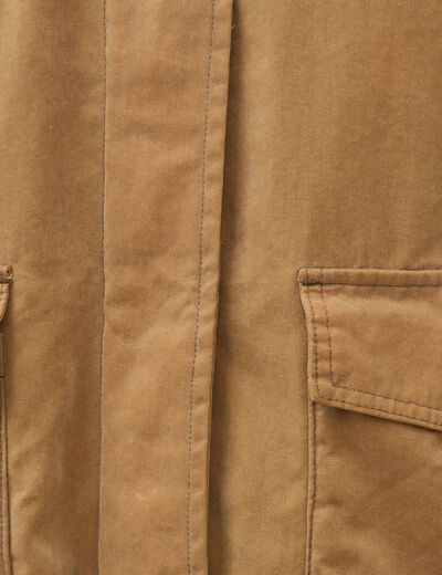 Parka oversize courte col classique camel femme