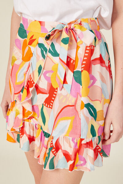 Jupe droite à volants multicolore femme