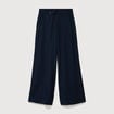 Pantalon large taille haute ceinture bleu fonc&eacute; femme