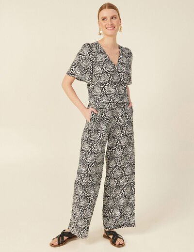 Pantalon large taille haute noir femme
