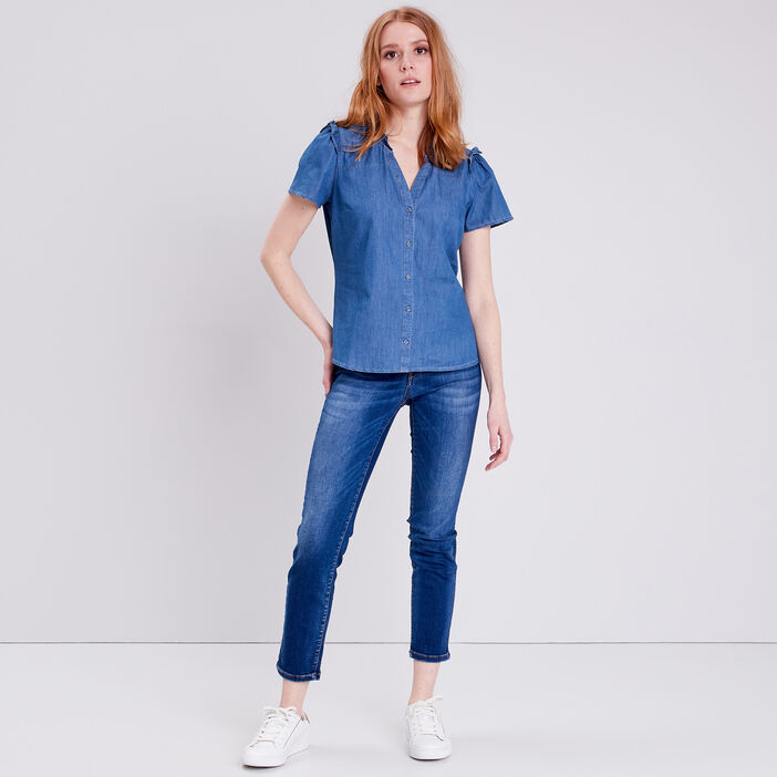 Chemise manches courtes jean denim used femme