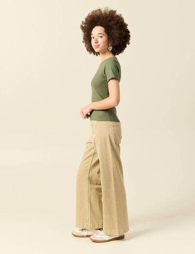 T-shirt manches courtes c&ocirc;tel&eacute; vert kaki femme