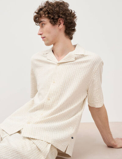 Chemise manches courtes col tailleur beige homme