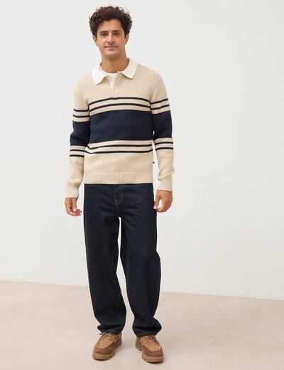 Pull manches longues en coton beige homme