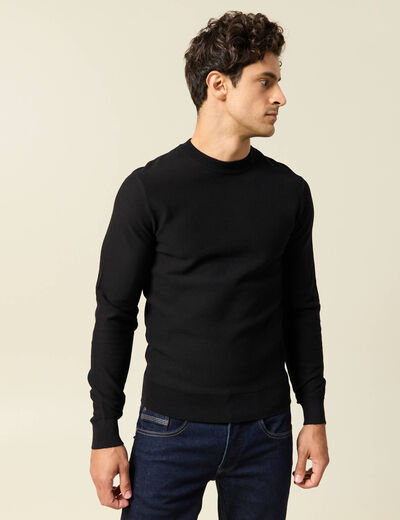 Pull col rond manches longues noir homme