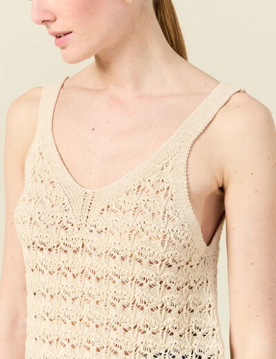 Débardeur tricot ajouré creme femme