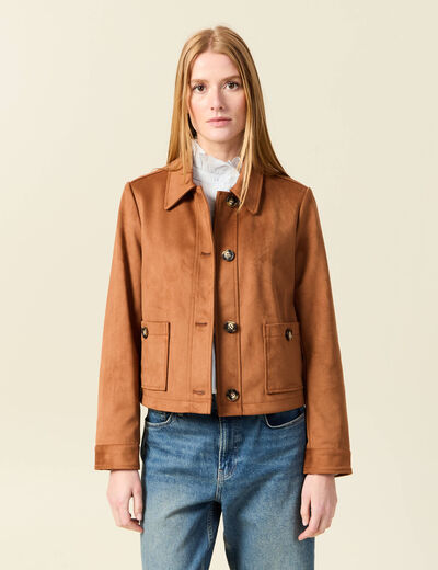 Veste manches longues col classique camel femme