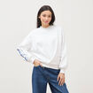 Sweat droit col rond manches longues blanc femme