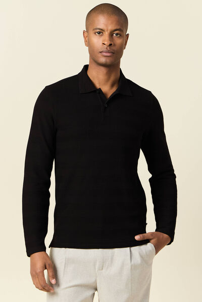 Polo manches longues noir homme