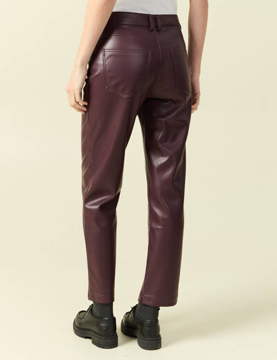 Pantalon taille haute similicuir prune femme