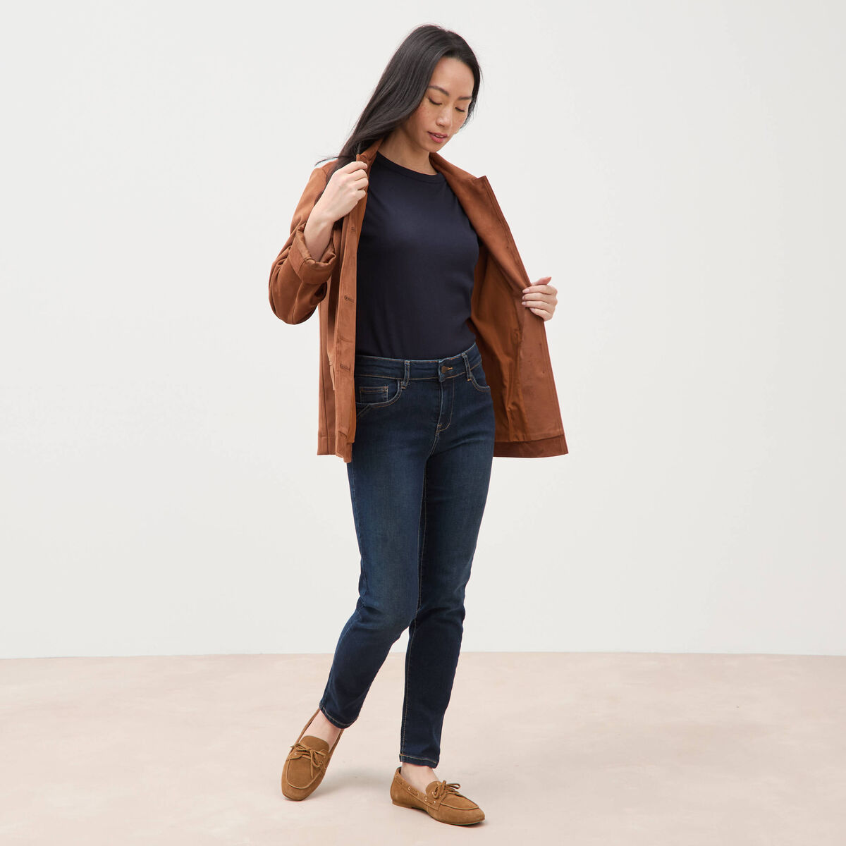 Jeans slim 7/8&egrave;me denim brut femme
