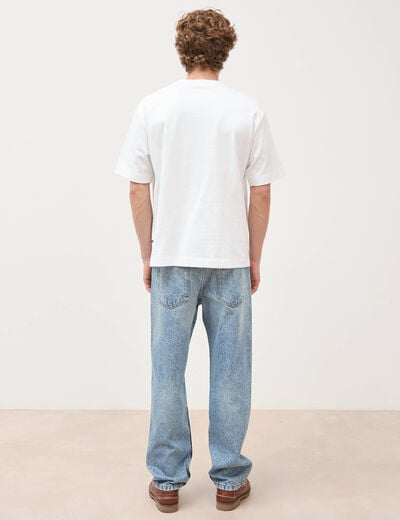 T-shirt droit en coton col ras du cou blanc homme