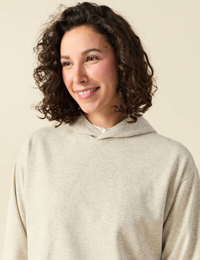 Sweat &agrave; capuche manches longues brillant gris femme