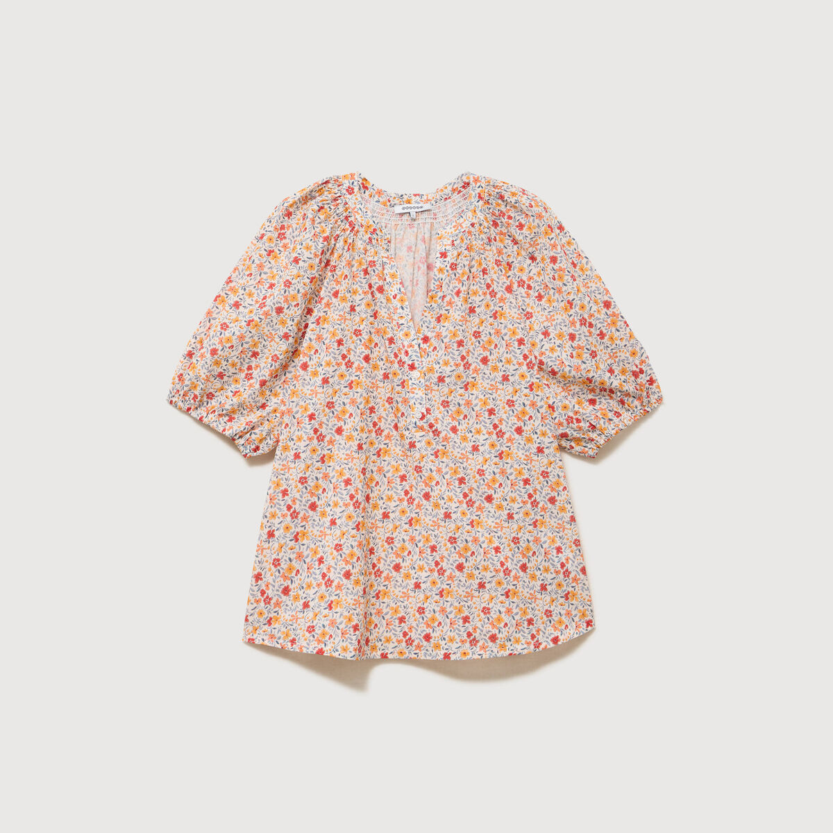 Blouse droite en coton manches courtes orange fonc&eacute; femme