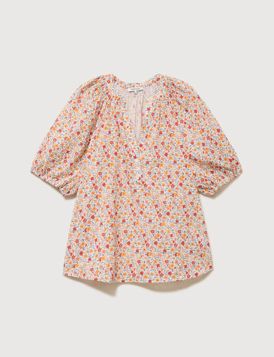 Blouse droite en coton manches courtes orange fonc&eacute; femme