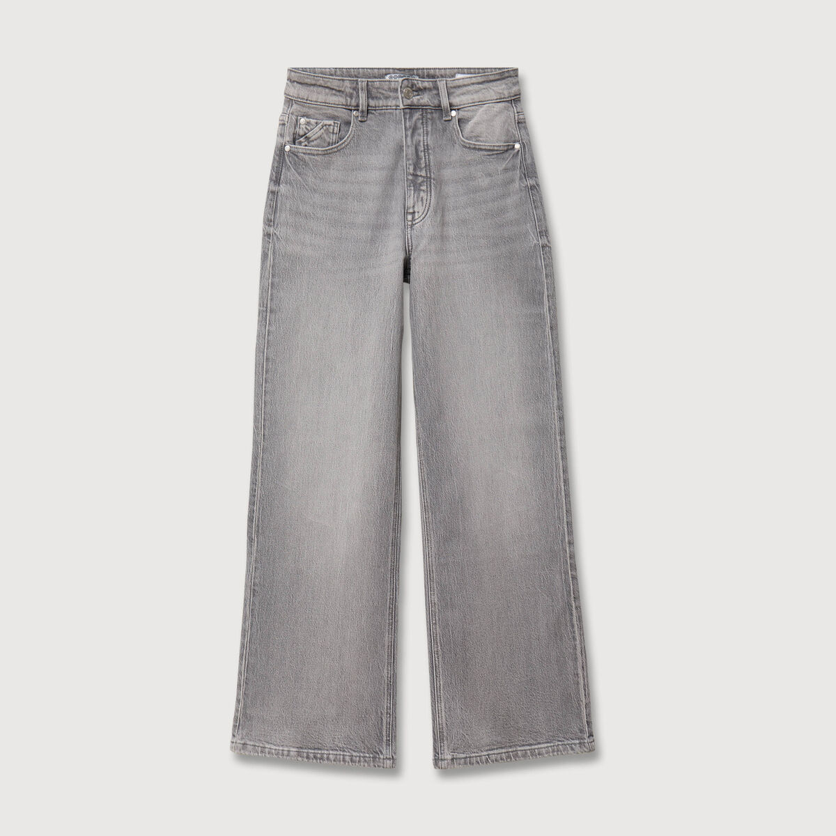 Jeans large taille haute denim gris femme