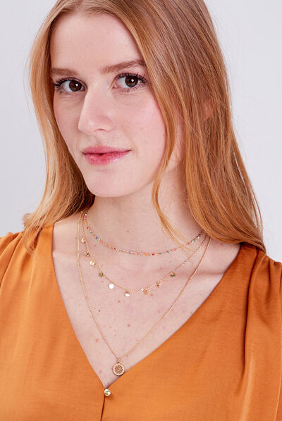 Collier multirangs multicolore femme